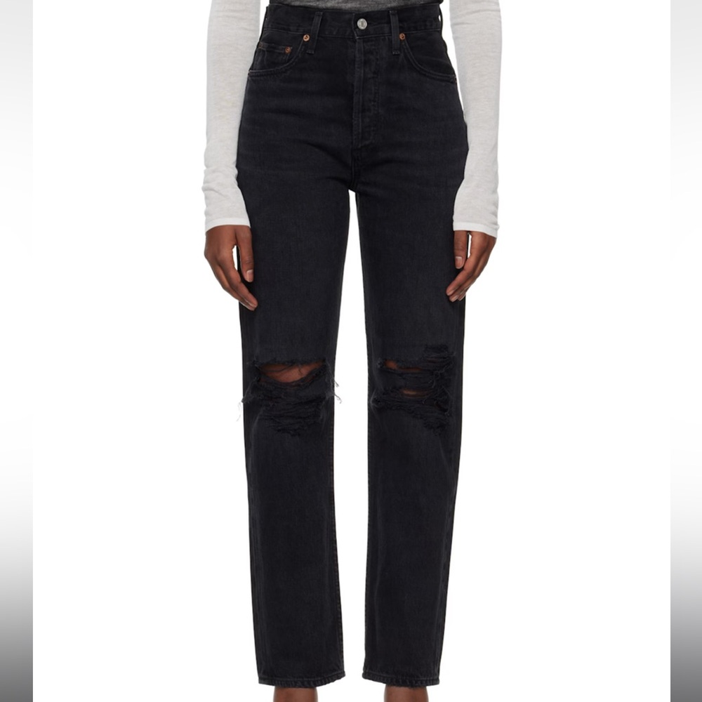 Agolde Black Ripped Straight Leg Jeans